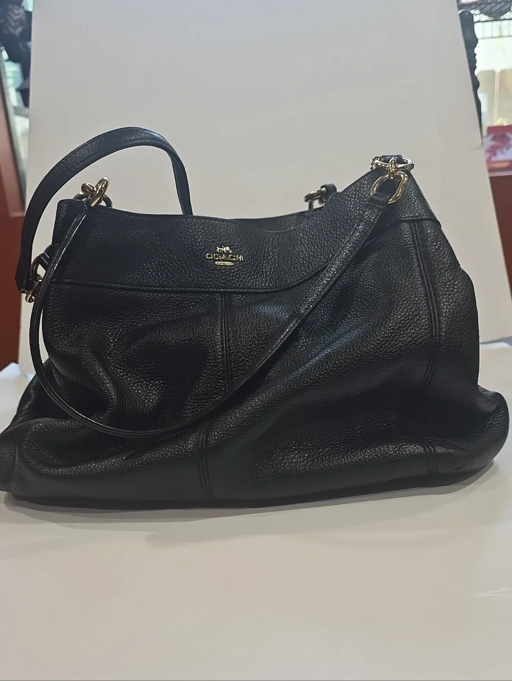 Coach Black Pebbled Leather Hobo Shoulder Bag with Gold Hardware